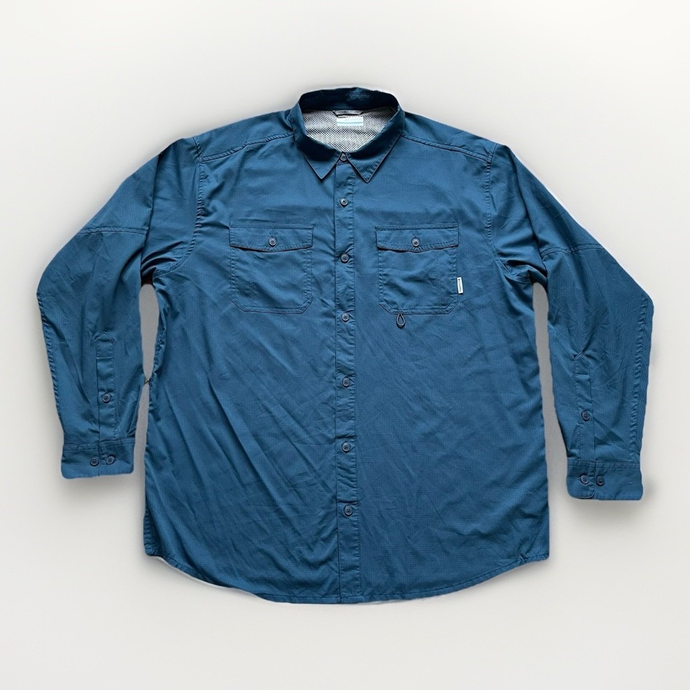 Columbia Sportswear Shirt XL Blue Men's Omni Shade Pocket Fishing Shirt UPF